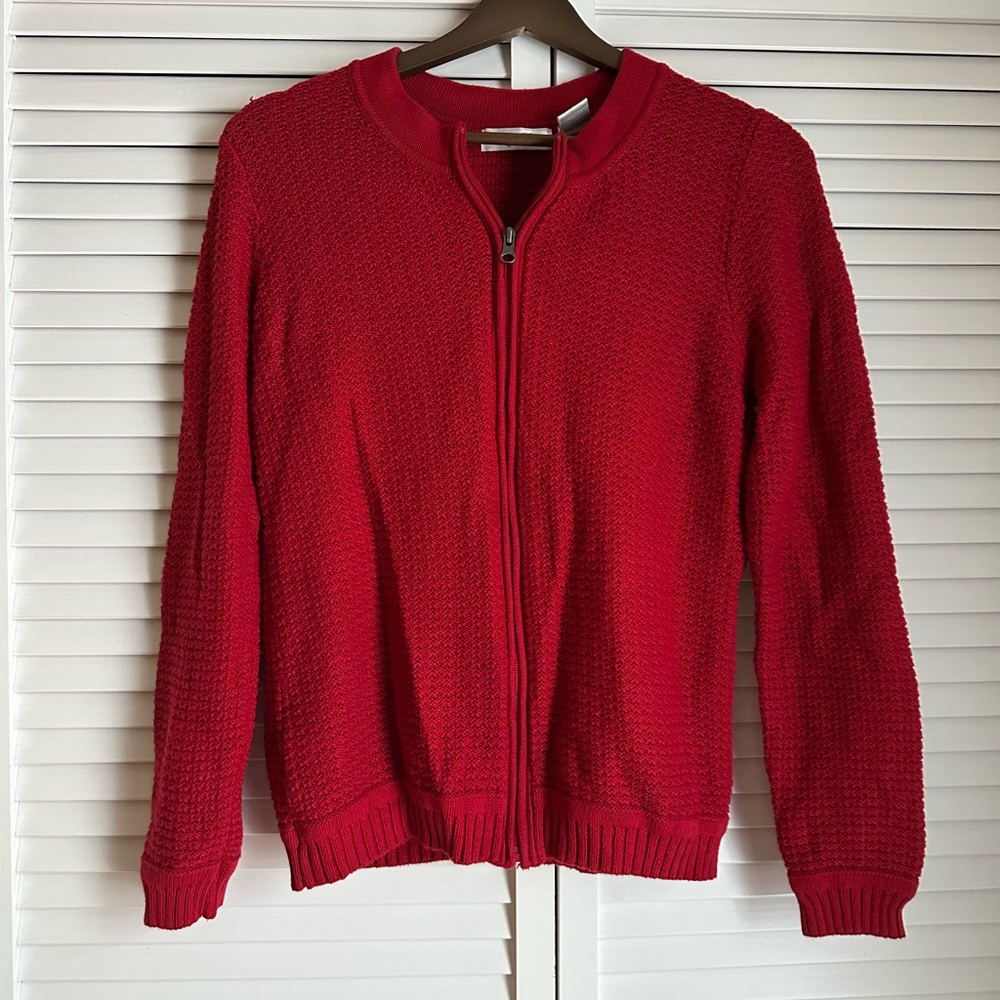 ❤️ Red Knit Zip Up Sweater